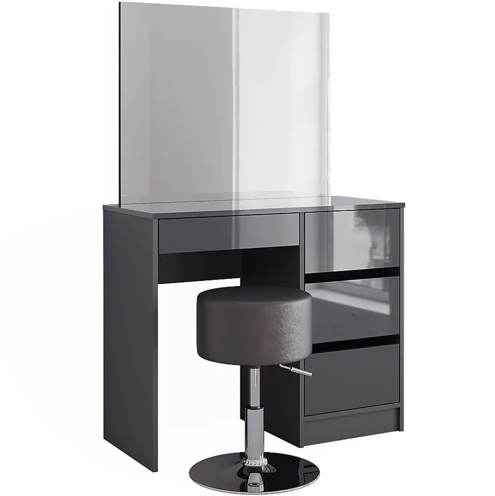 Vicco Coiffeuse Anthracite 40cm avec tabouret