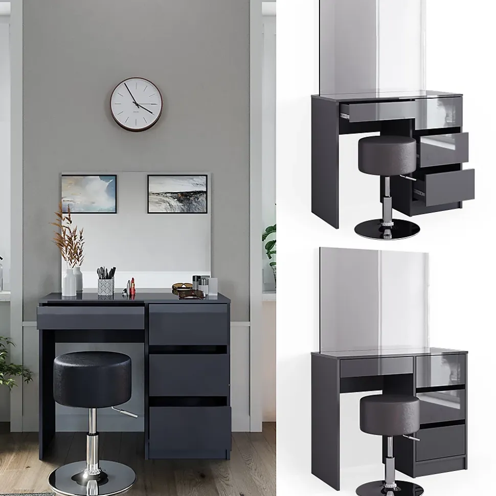 Vicco Coiffeuse Anthracite 40cm avec tabouret