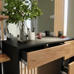 Vicco Coiffeuse Anthracite/chêne doré 90x75cm avec miroir & éclairage LED