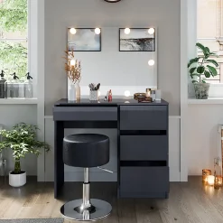 Vicco Coiffeuse Anthracite 40cm avec éclairage LED et tabouret