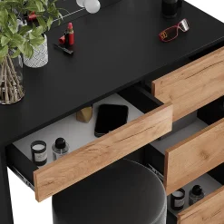 Vicco Coiffeuse Anthracite/chêne doré 90x75cm avec miroir, éclairage LED & tabouret