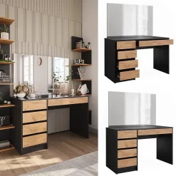 Vicco Coiffeuse Anthracite/chêne doré 120x75cm avec miroir