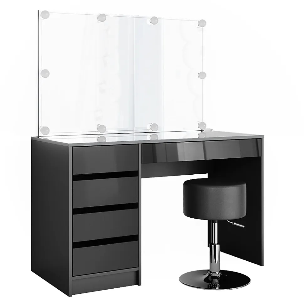 Vicco Coiffeuse Anthracite 55cm avec éclairage LED et tabouret