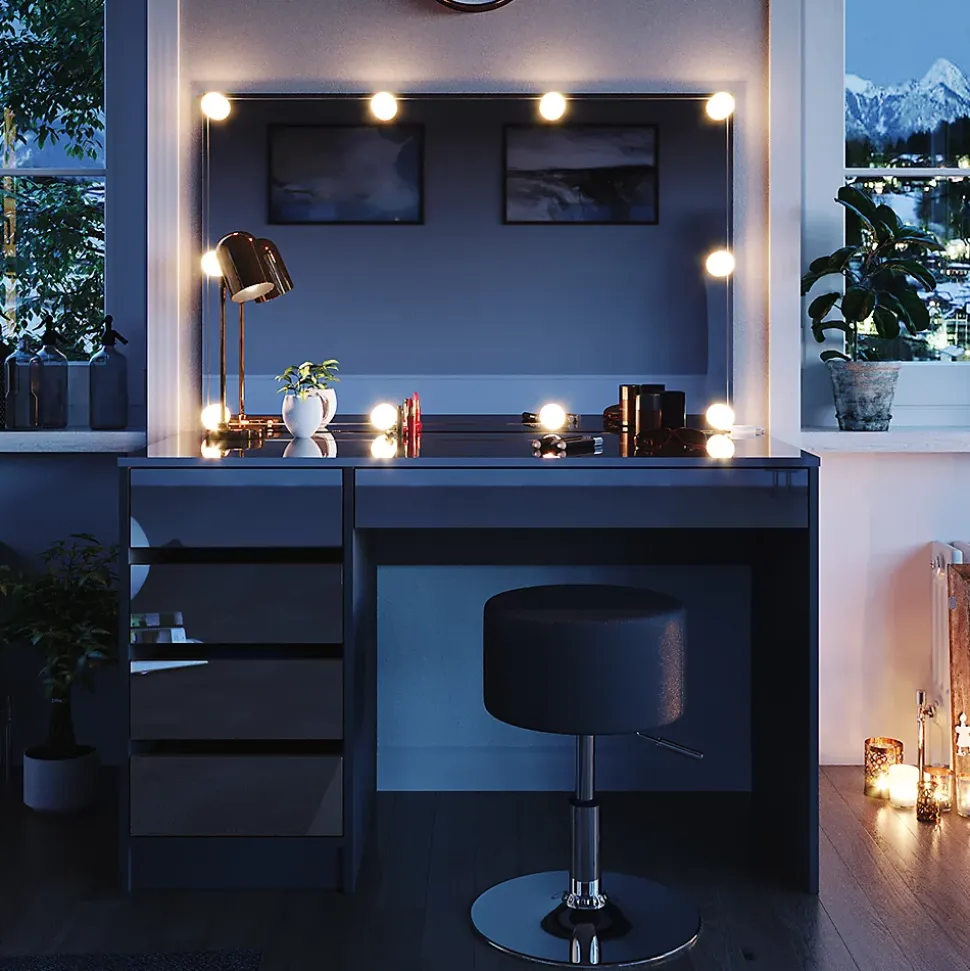 Vicco Coiffeuse Anthracite 55cm avec éclairage LED et tabouret