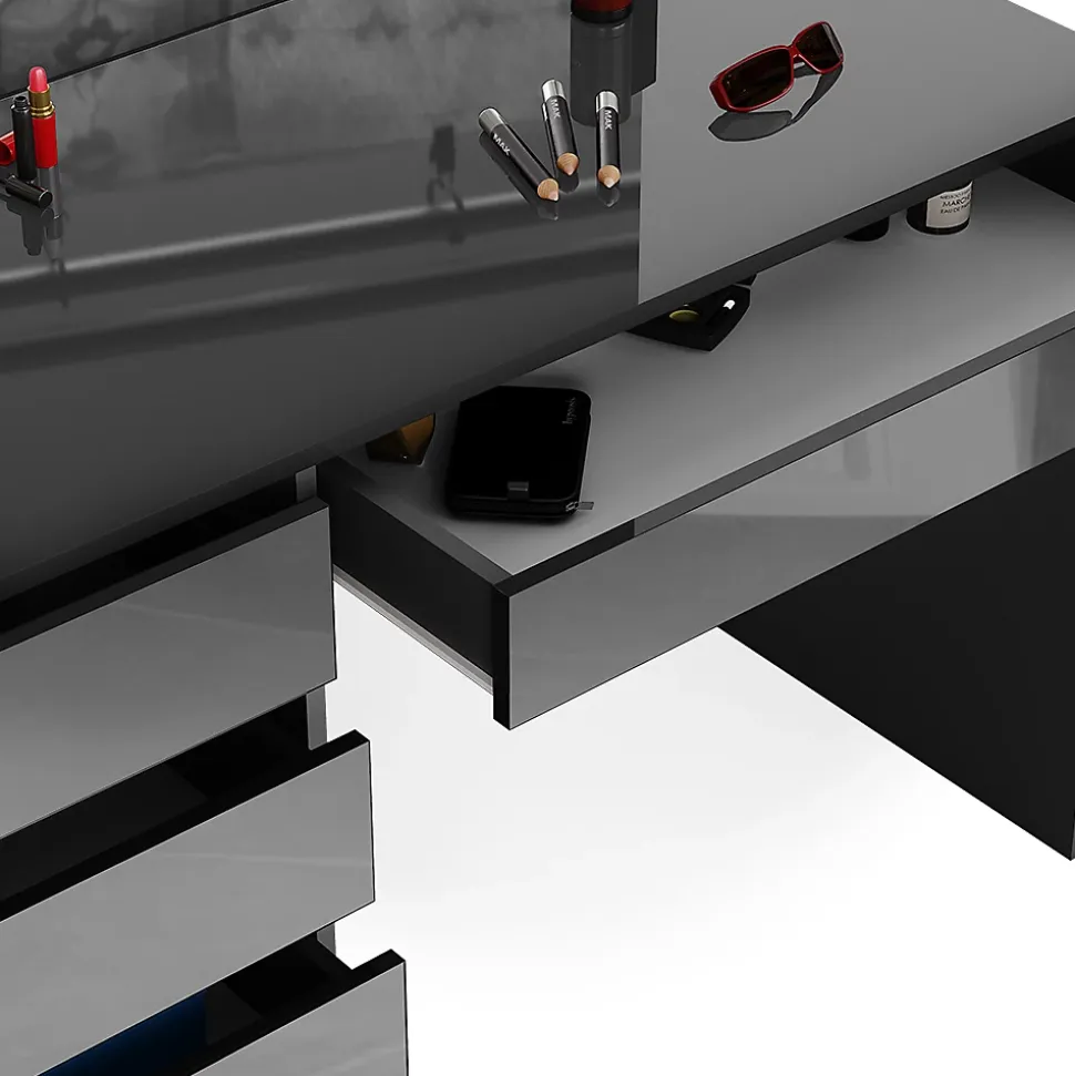 Vicco Coiffeuse Anthracite 55cm avec éclairage LED et tabouret
