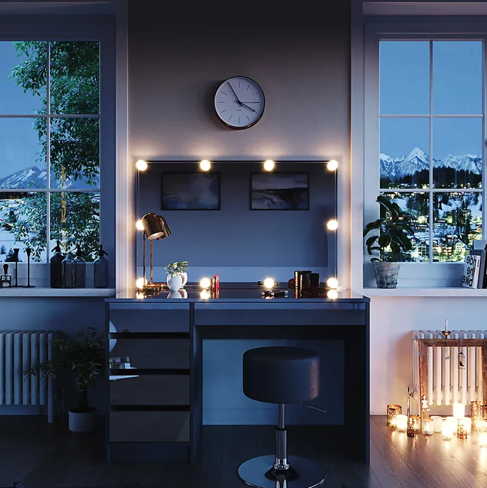 Vicco Coiffeuse Anthracite 55cm avec éclairage LED et tabouret