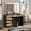 Vicco Coiffeuse Anthracite/chêne doré 120x75cm avec miroir LED et tabouret