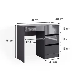 Vicco Coiffeuse Anthracite 40cm avec 4 tiroirs