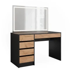 Vicco Coiffeuse Anthracite/chêne doré 120x75cm avec miroir LED