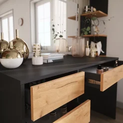 Vicco Coiffeuse Anthracite/chêne doré 120x75cm avec miroir LED