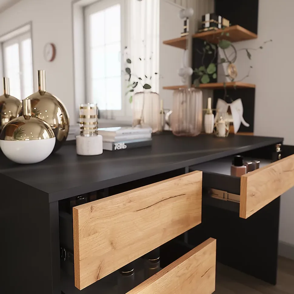 Vicco Coiffeuse Anthracite/chêne doré 120x75cm avec miroir & éclairage LED