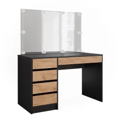 Vicco Coiffeuse Anthracite/chêne doré 120x75cm avec miroir & éclairage LED