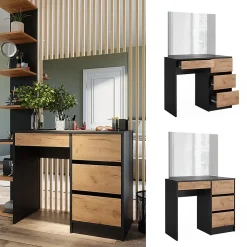 Vicco Coiffeuse Anthracite/chêne doré 90cm avec miroir