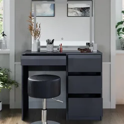 Vicco Coiffeuse Anthracite 40cm avec miroir LED et tabouret
