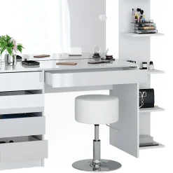Vicco Coiffeuse Blanc 4 pièces, avec étagère de rangement, miroir, tabouret, LED