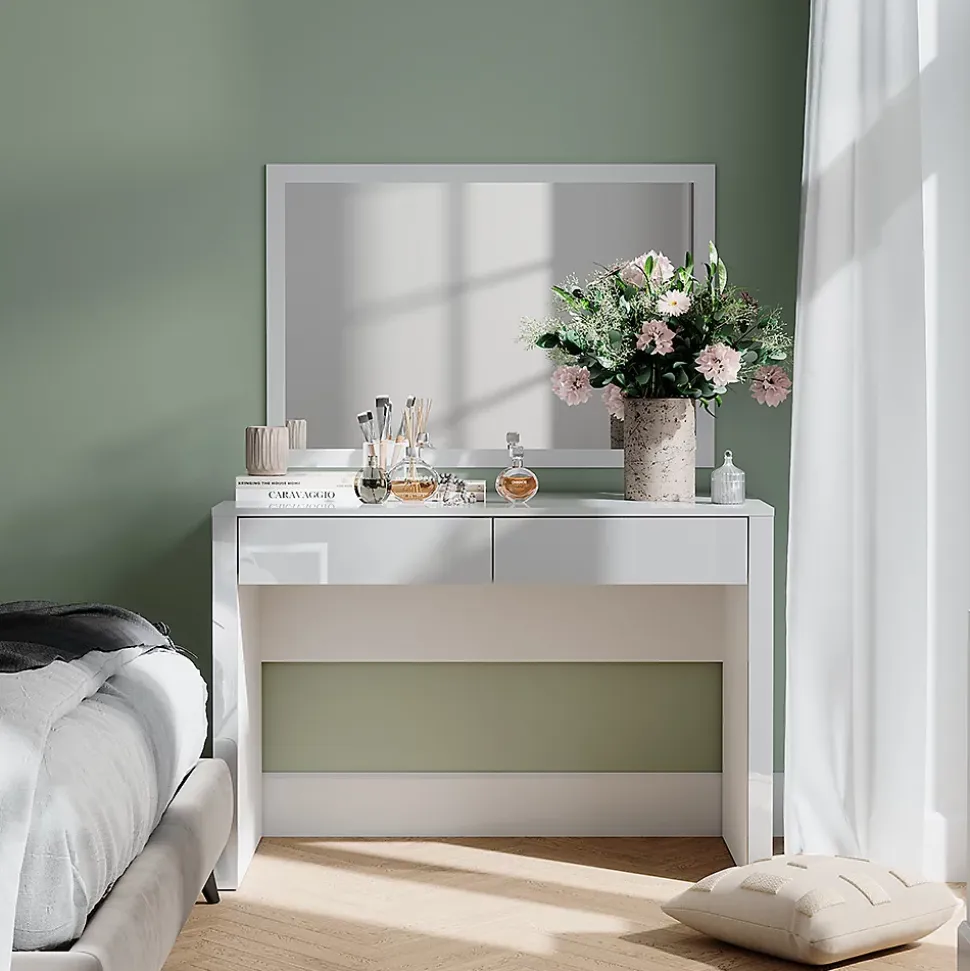 Vicco Coiffeuse blanc brillant/blanc 110cm avec 2 tiroirs