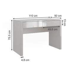 Vicco Coiffeuse blanc brillant/blanc 110cm avec 2 tiroirs