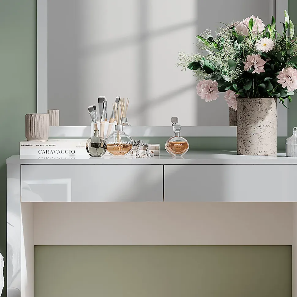 Vicco Coiffeuse blanc brillant/blanc 110cm avec 2 tiroirs