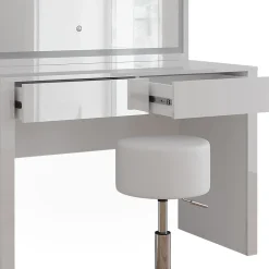 Vicco Coiffeuse blanc brillant/blanc 110cm avec miroir LED et tabouret