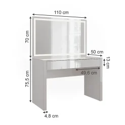 Vicco Coiffeuse blanc brillant/blanc 110cm avec miroir LED