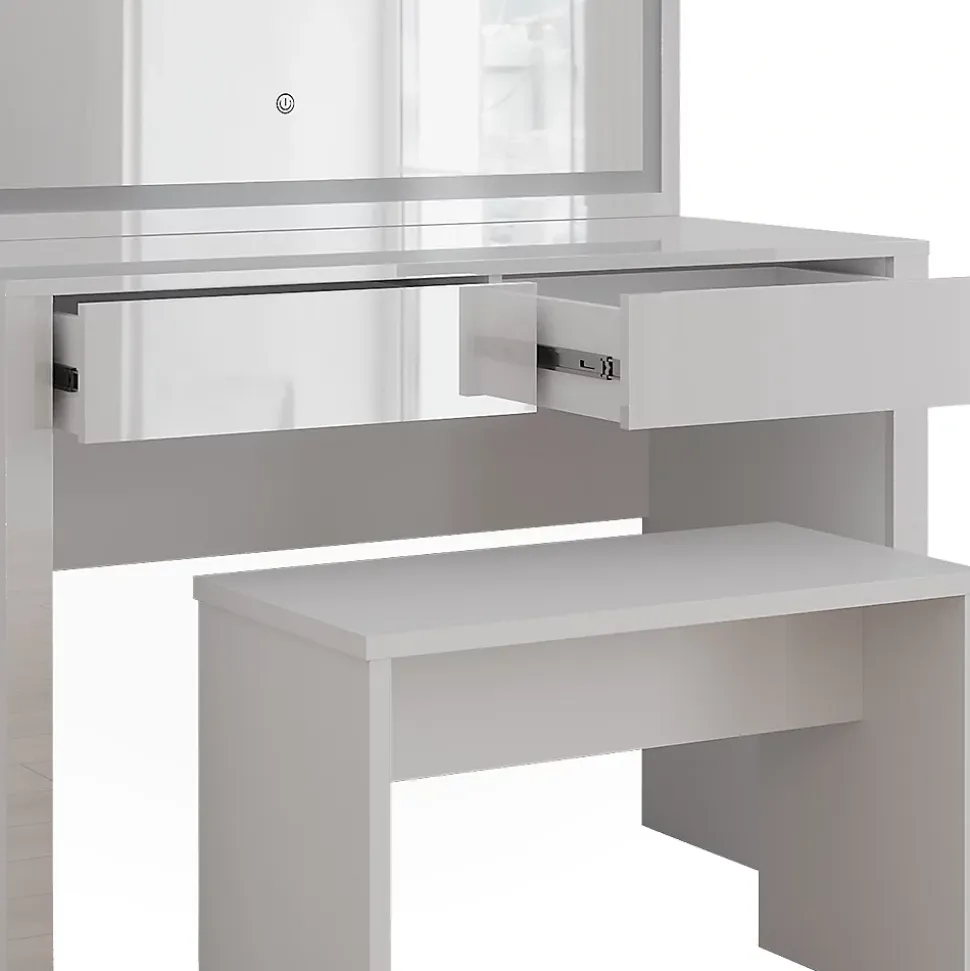 Vicco Coiffeuse blanc brillant/blanc 110cm avec miroir LED et banc
