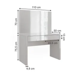 Vicco Coiffeuse blanc brillant/blanc 110cm avec miroir