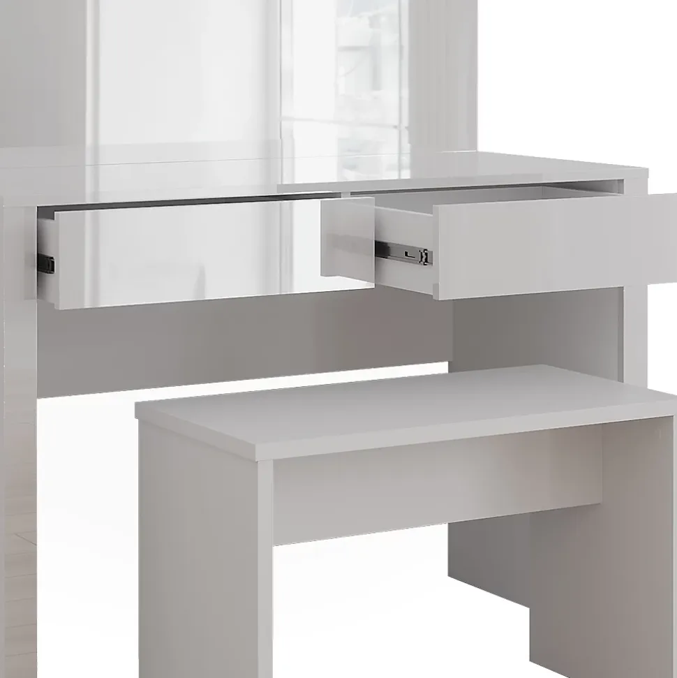 Vicco Coiffeuse blanc brillant/blanc 110cm avec miroir et banc