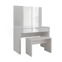 Vicco Coiffeuse blanc brillant/blanc 110cm avec miroir et banc