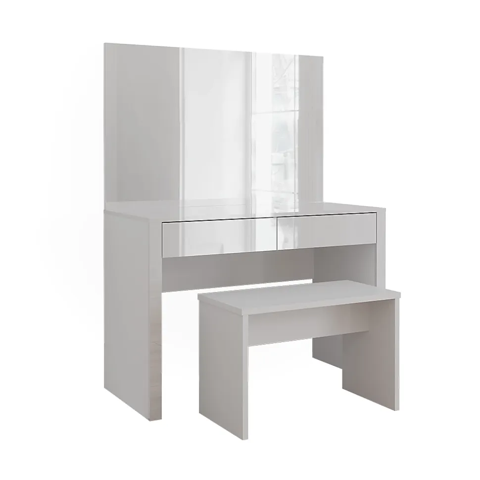 Vicco Coiffeuse blanc brillant/blanc 110cm avec miroir et banc