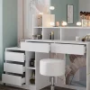 Vicco Coiffeuse Blanc 139.8cm avec éclairage LED et tabouret