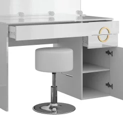 Vicco Coiffeuse Blanc 115cm avec éclairage LED et tabouret