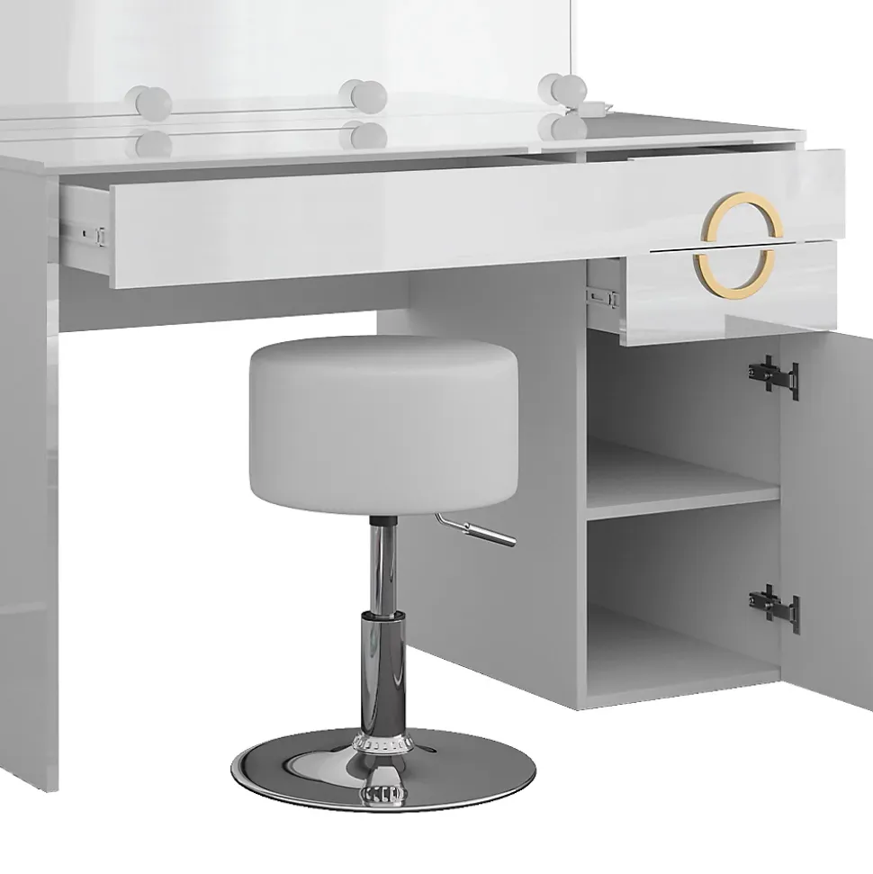 Vicco Coiffeuse Blanc 115cm avec éclairage LED et tabouret