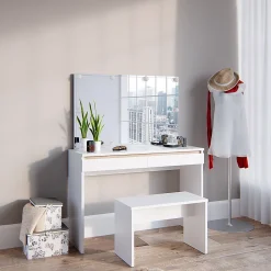 Vicco Coiffeuse Blanc 120cm avec éclairage LED et banc