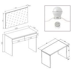 Vicco Coiffeuse Blanc 120cm avec éclairage LED et banc