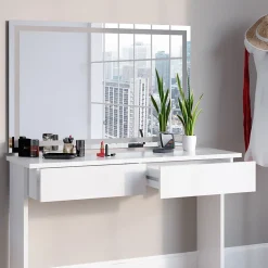Vicco Coiffeuse Blanc 120cm avec miroir LED
