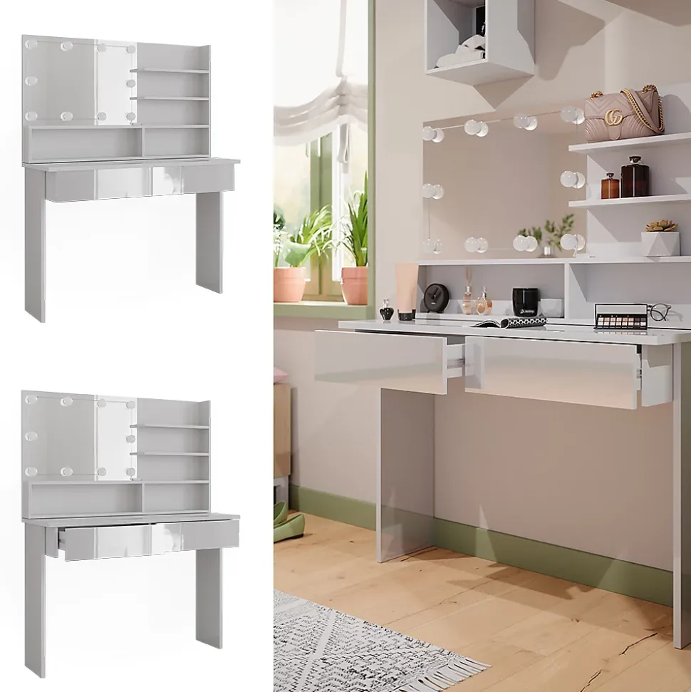 Vicco Coiffeuse Blanc 120cm avec éclairage LED