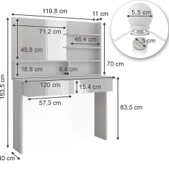 Vicco Coiffeuse Blanc 120cm avec éclairage LED