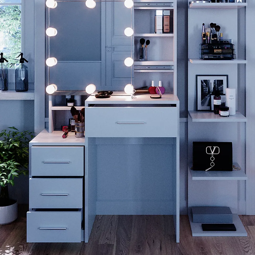 Vicco Coiffeuse Blanc 36cm avec éclairage LED
