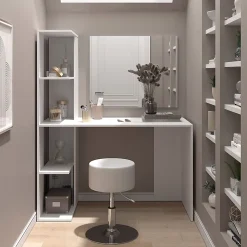 Vicco Coiffeuse Blanc 122.2cm avec miroir et tabouret