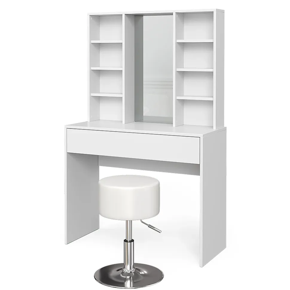 Vicco Coiffeuse Blanc 93cm avec tabouret