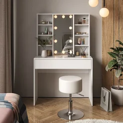 Vicco Coiffeuse Blanc 93cm avec tabouret