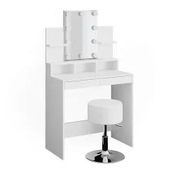 Vicco Coiffeuse Blanc 80cm avec éclairage LED et tabouret