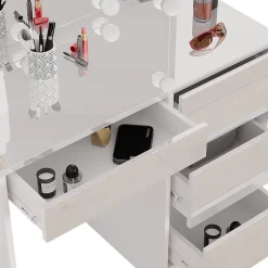 Vicco Coiffeuse Blanc 40cm avec éclairage LED et tabouret
