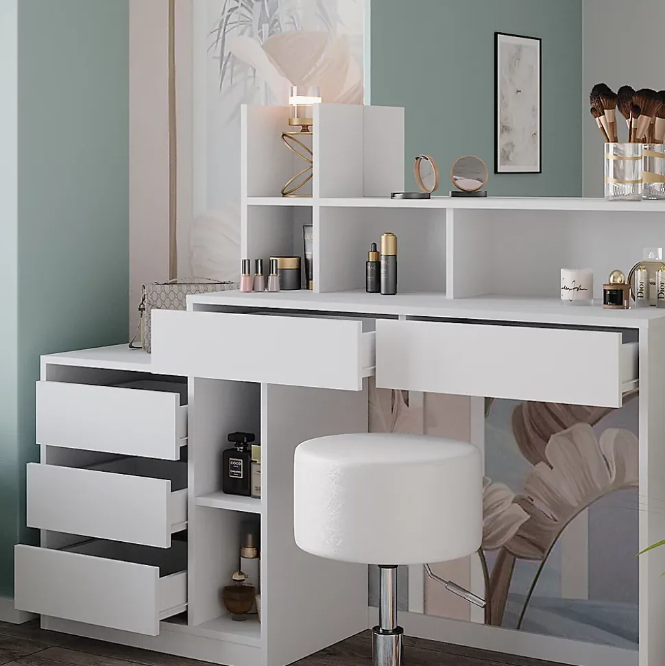 Vicco Coiffeuse Blanc 139.8cm avec tabouret