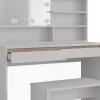 Vicco Coiffeuse Blanc 120cm avec étagère miroir, banc & éclairage LED