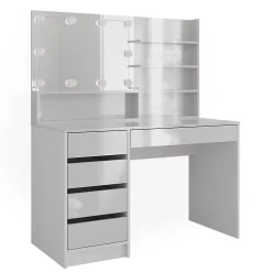 Vicco Coiffeuse Blanc 120cm avec éclairage LED, et étagère miroir