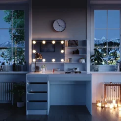 Vicco Coiffeuse Blanc 120cm avec éclairage LED, et étagère miroir