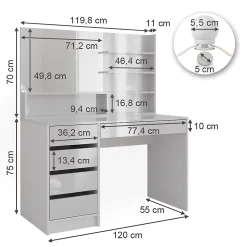 Vicco Coiffeuse Blanc 120cm avec éclairage LED, et étagère miroir