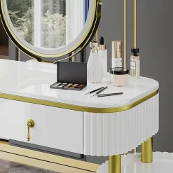 Vicco Coiffeuse Blanc 100cm avec miroir LED
