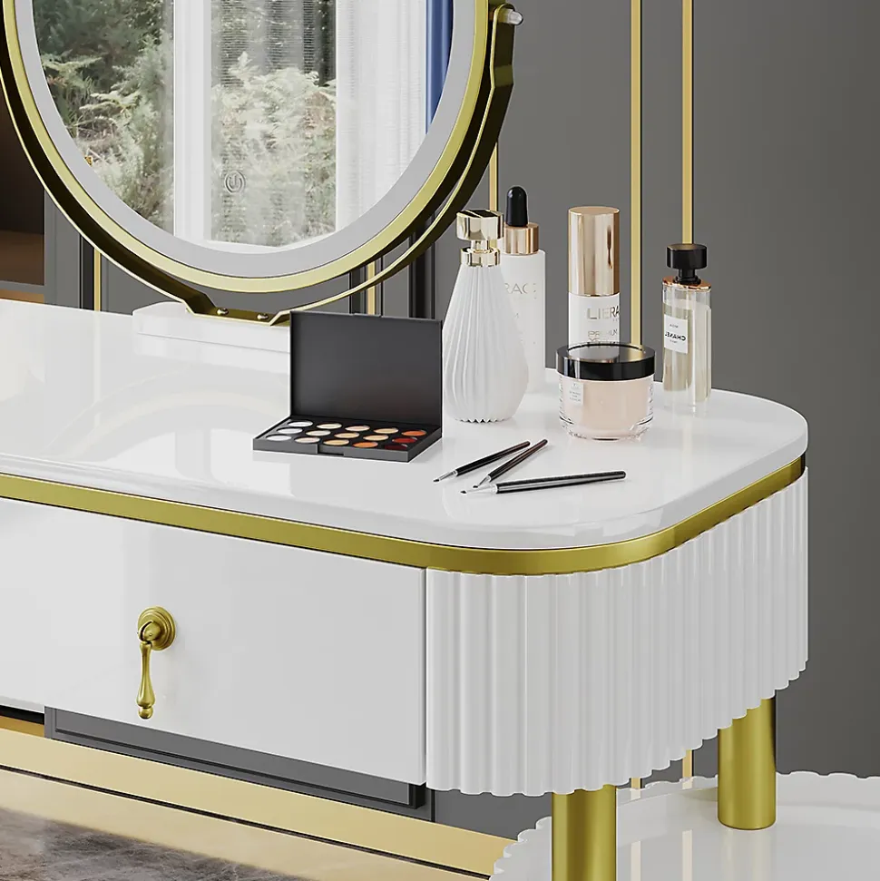 Vicco Coiffeuse Blanc 100cm avec miroir LED